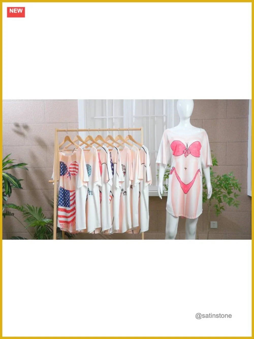 6 Pack Women's Funny Bikini Print Baggy T Shirt Dress Cover Up